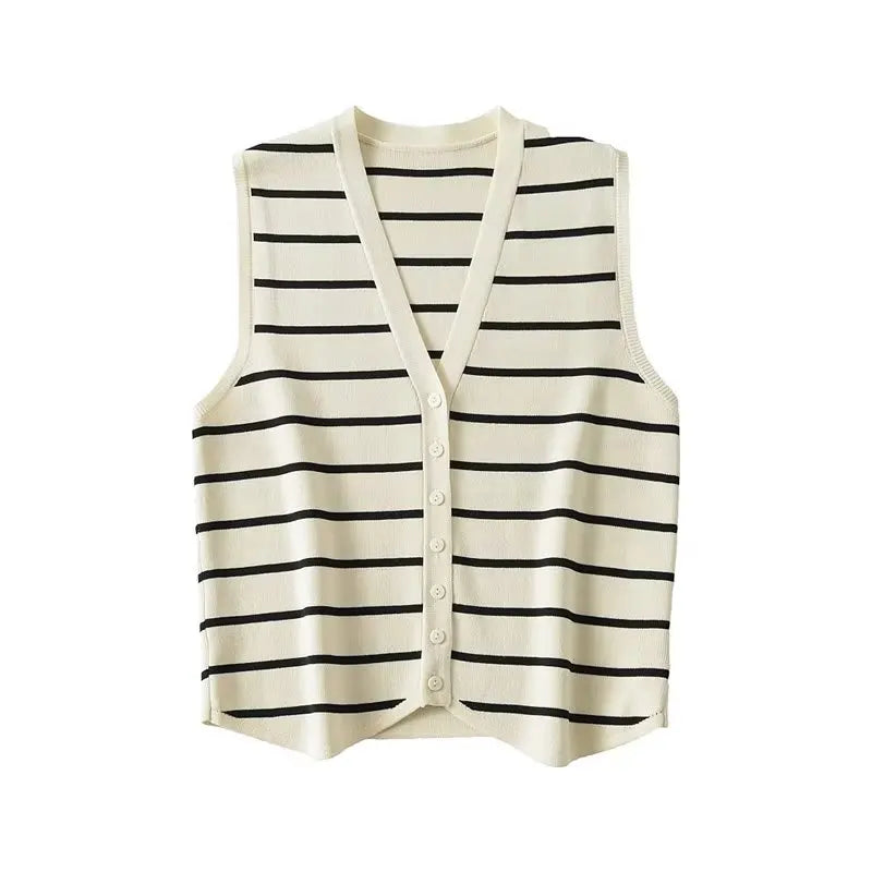 Striped Tank Top - Single Breasted Sleeveless Summer Crop Top