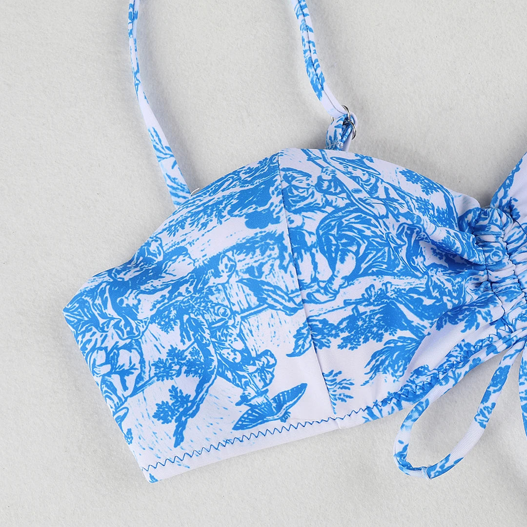 Women's Printed Strapless Bra Top & A-Line Maxi Skirt Three-Piece Beach Set