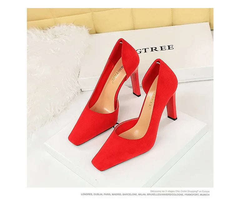 Women's 10.5 CM Heels Square Head Pumps Block Heels