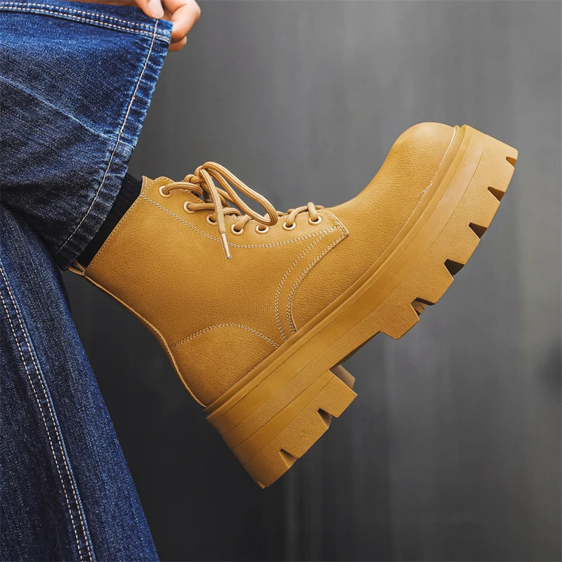Men’s Platform Lace Up Plush Chunky High Top Ankle Boots