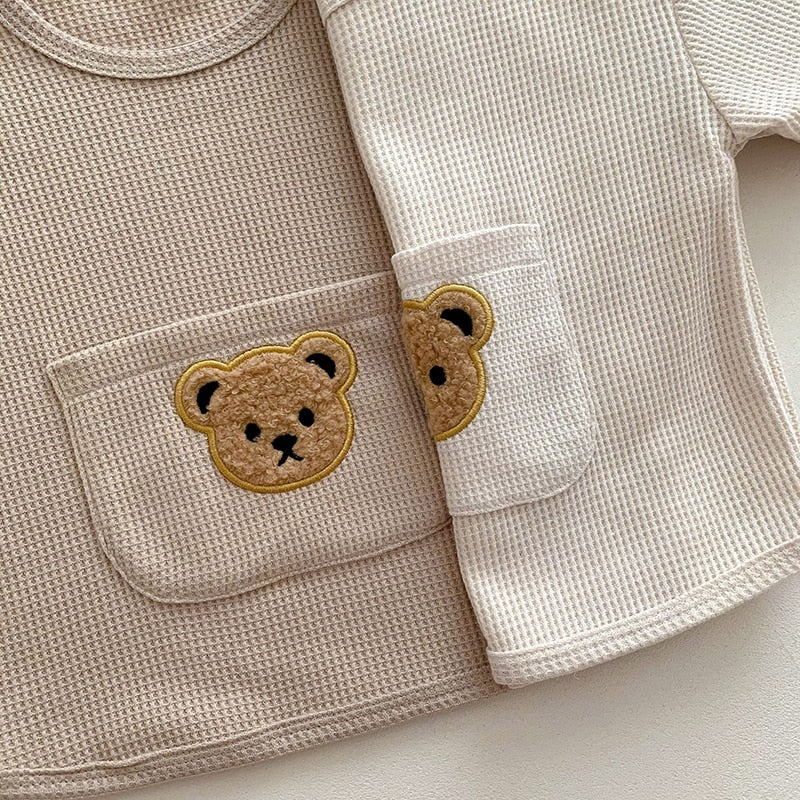Baby Clothing Set Waffle Bear Tee and Shorts 2 Pcs Set