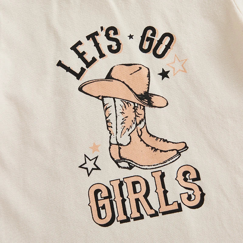 0-4Y Kids Girls Clothes Set Short Sleeve Crew Neck Letters Boots Print T-shirt with Shorts