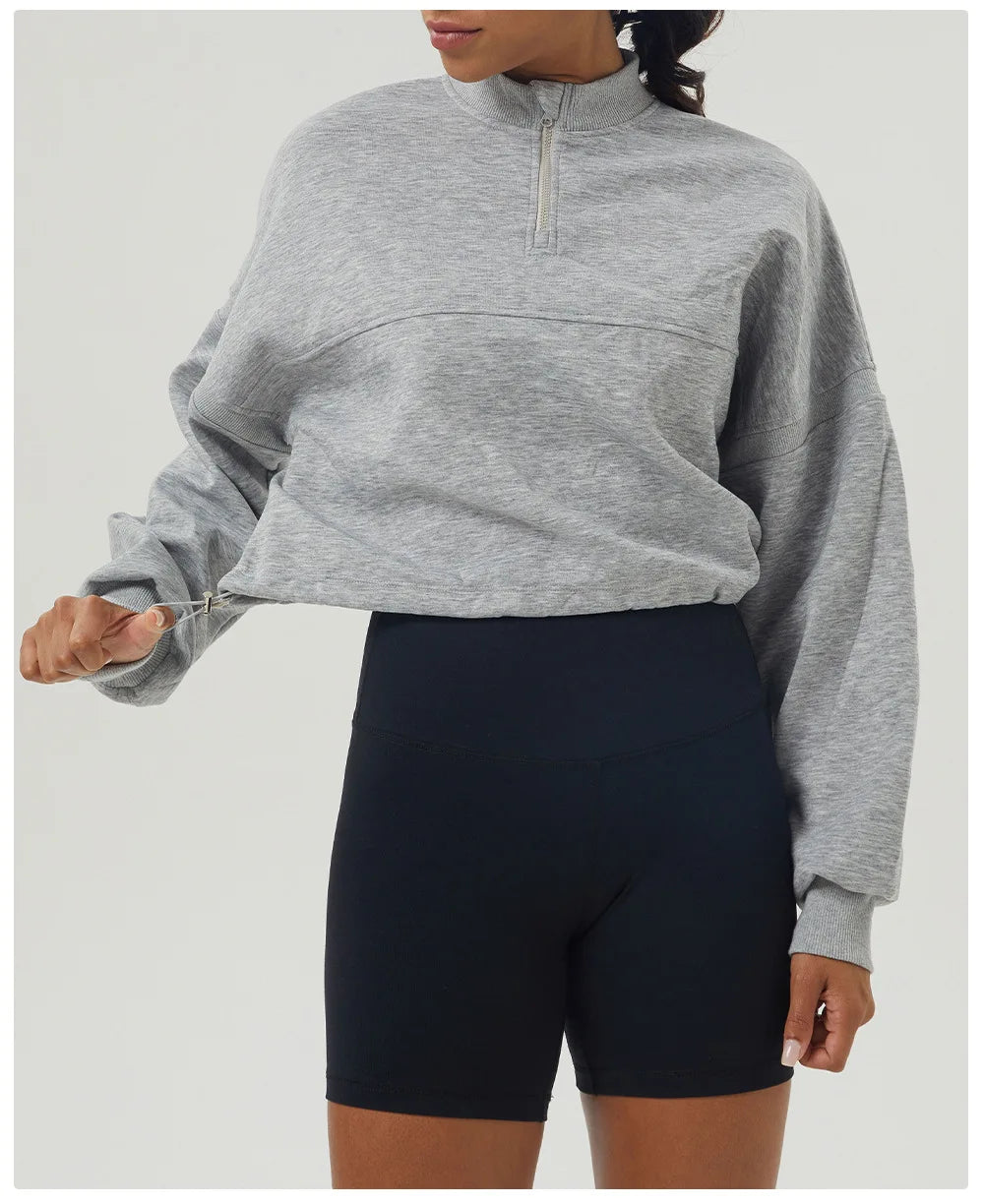 Women's Long Sleeve Loose Half Zipper Gym Breathable Running Top Fitness Workout Jacket