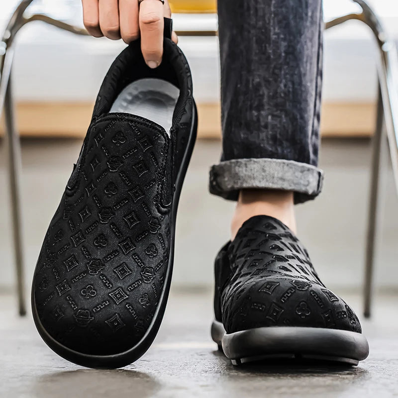 Men's Print Loafers Slip-on Suede Leather Flat Shoes
