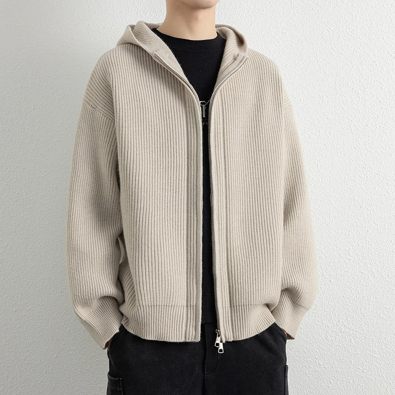 Hooded Zip Knit Sweatercoat - Casual Loose Fit Cardigan