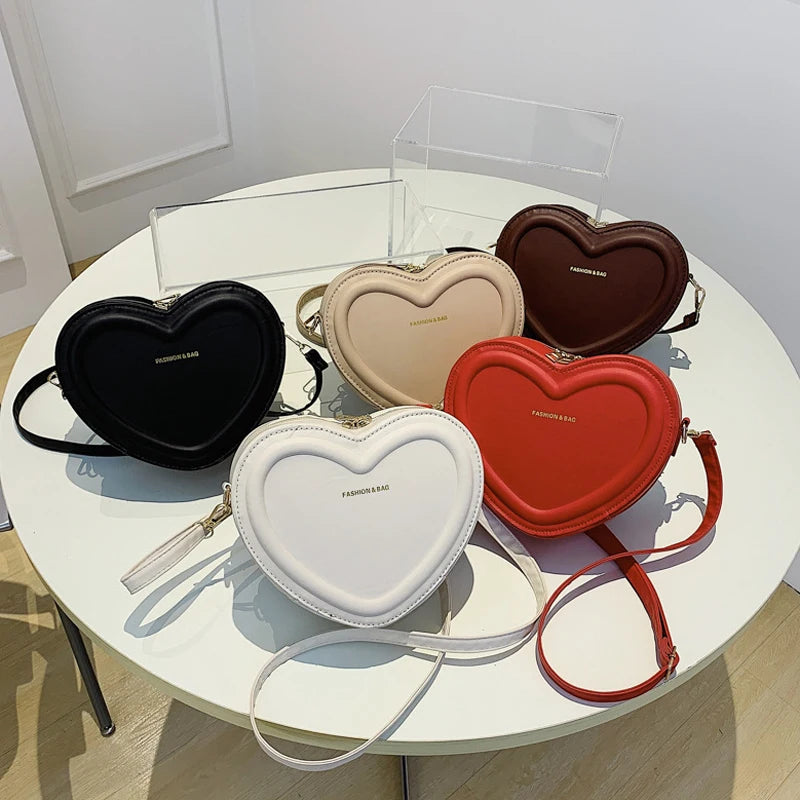 Women Heart Shape Crossbody  PU Leather Shoulder Handbag