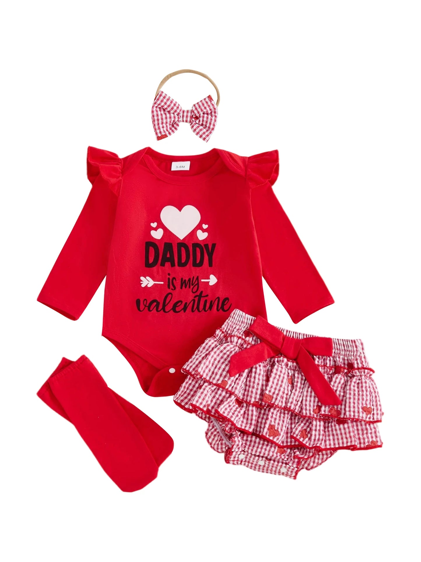 Baby Valentine's Day 4-Piece Outfit Set - Romper, Skirt, Leg Warmers & Headband