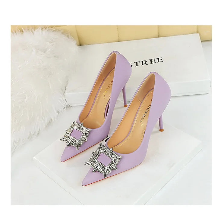 Women's Metal Rhinestone High Heels Silks Satins  Stilettos