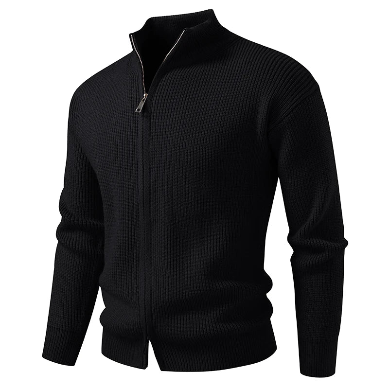 Men's Stand Collar Zip Cardigan - Smart Casual Knitted Sweater Coat
