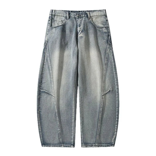 Men's Washed Jeans Loose Fit Wide Leg Denim Trousers Streetwear
