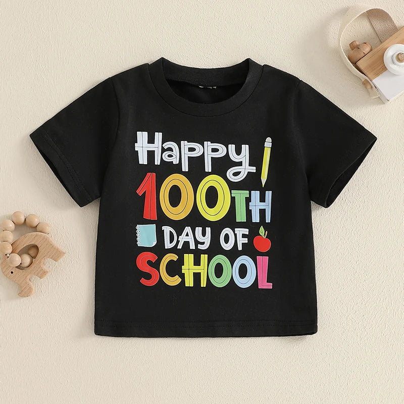 4-6Y Kids Boys Girls Summer Casual Letter Print Short Sleeve Round Neck School T-Shirt