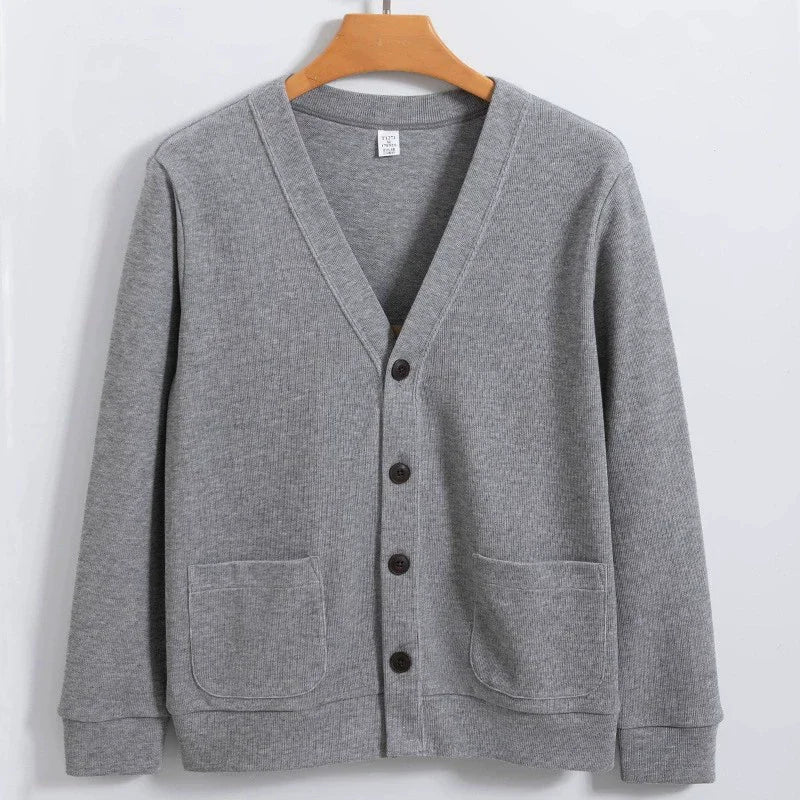 Spring Autumn Cotton V-Neck Cardigan - Smart Casual Knit Sweater Coat