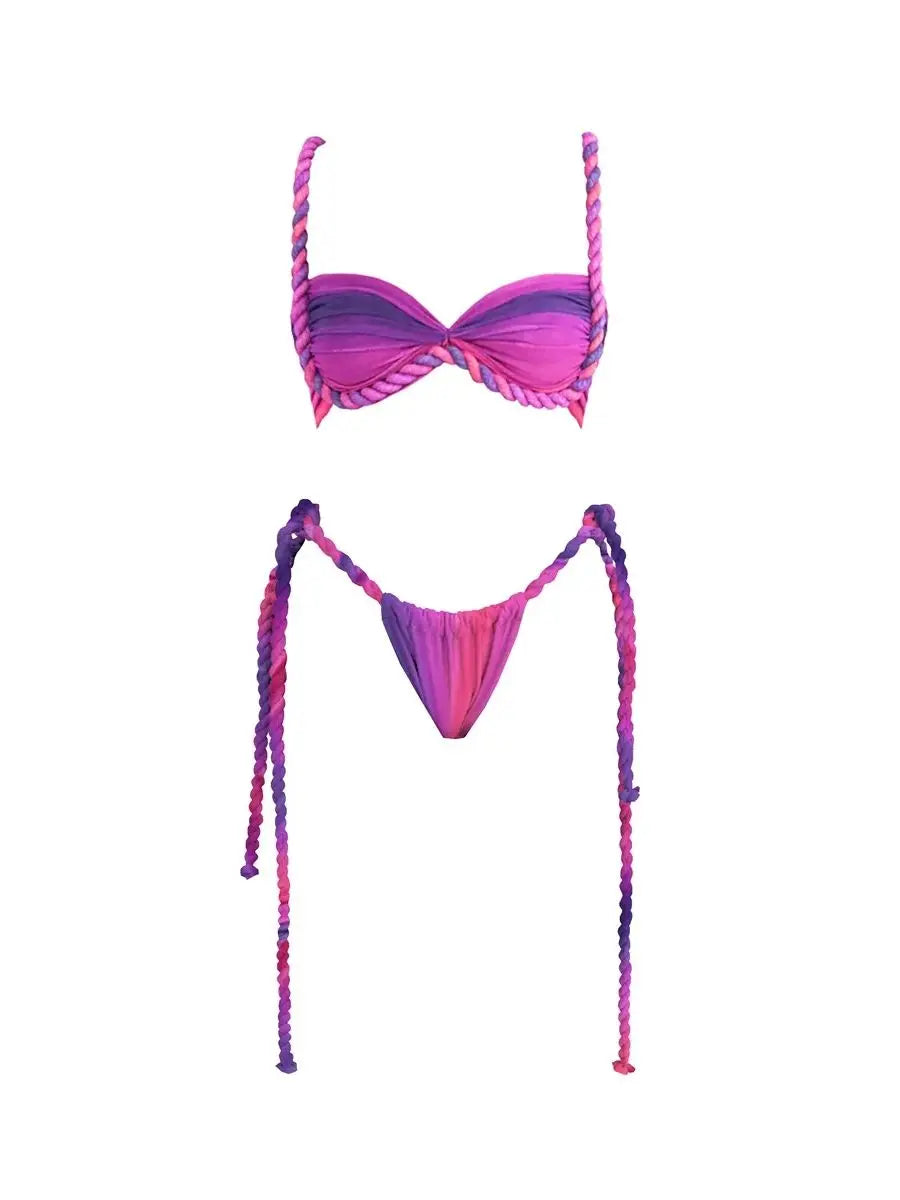 Women's Braid Bandage Bikini with Skirt 3Pcs Halter Bra Summer Skirt