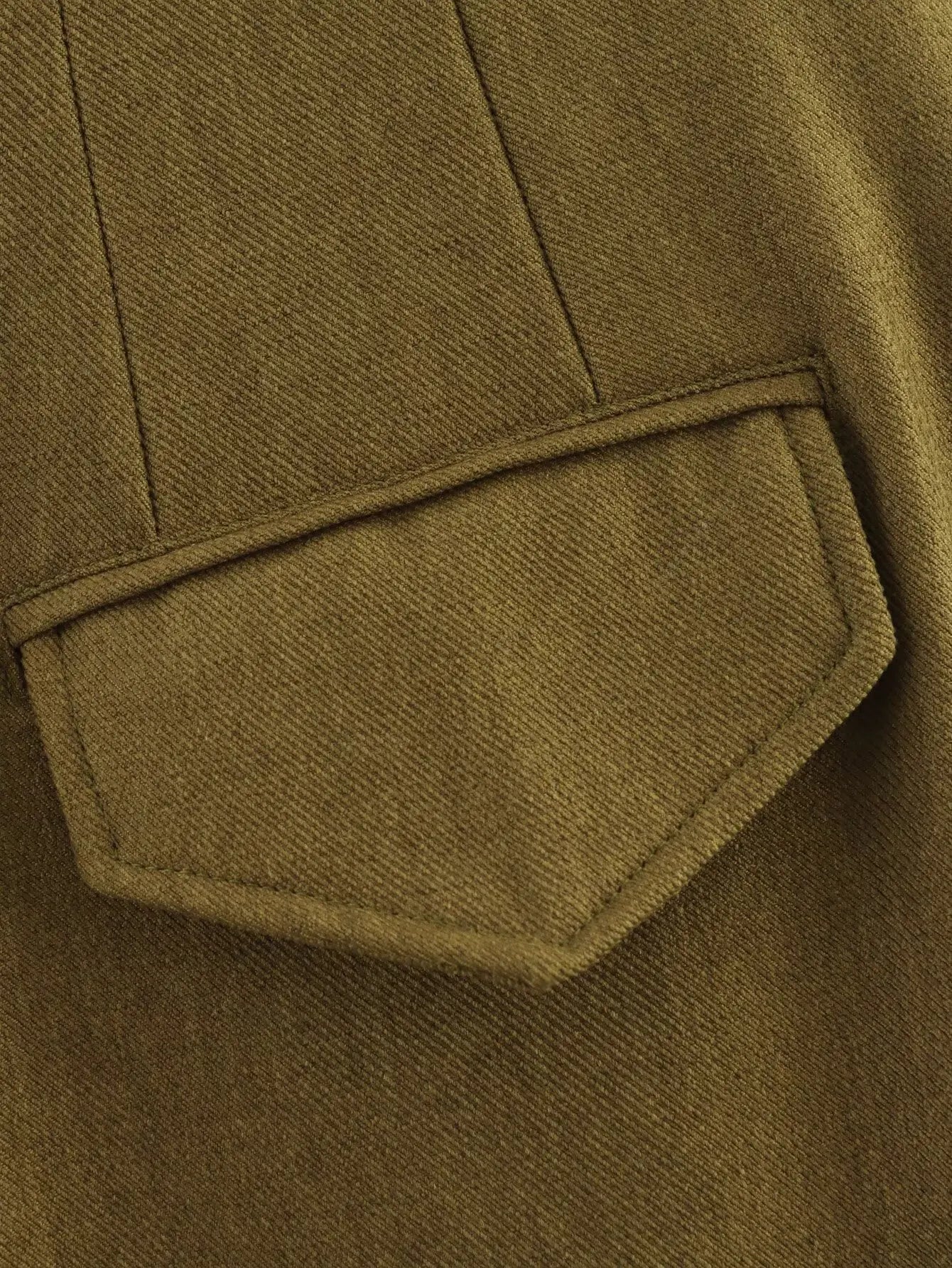 Olive Green Pleated Pants - Mid-Rise Waist Pocket Loose Casual Trousers