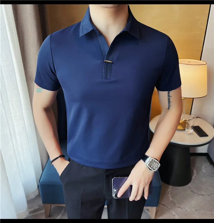 Men's Summer Slim Fit Casual Short Sleeve Style Turn Down Collar Polo Shirt