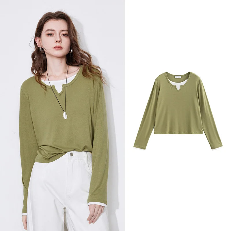 Women's Long Sleeve Blocking Splicing Slim Fit Top