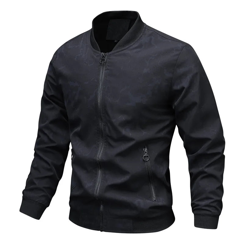 Men's Casual Print Stand Collar Slim Bomber Outerwear Zipper Outdoor Sports Jackets Coats