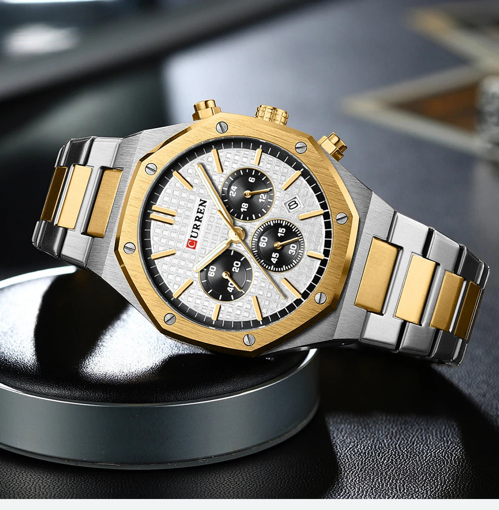 Luxury Gold Multifunction Quartz Watch - Luminous Sport Chronograph