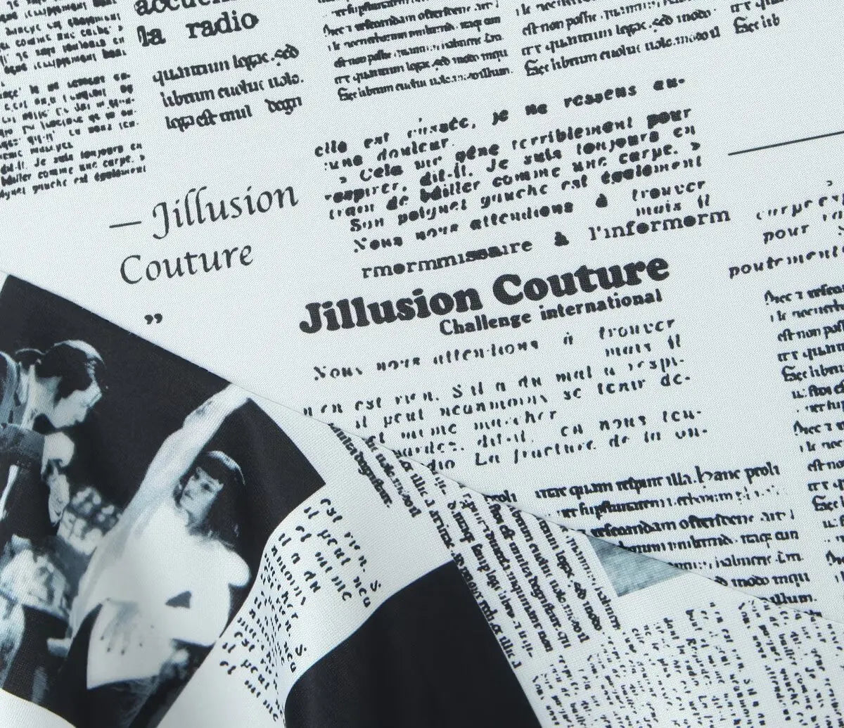 Newspaper Print Sling Dress - Backless Chain Strap Dress