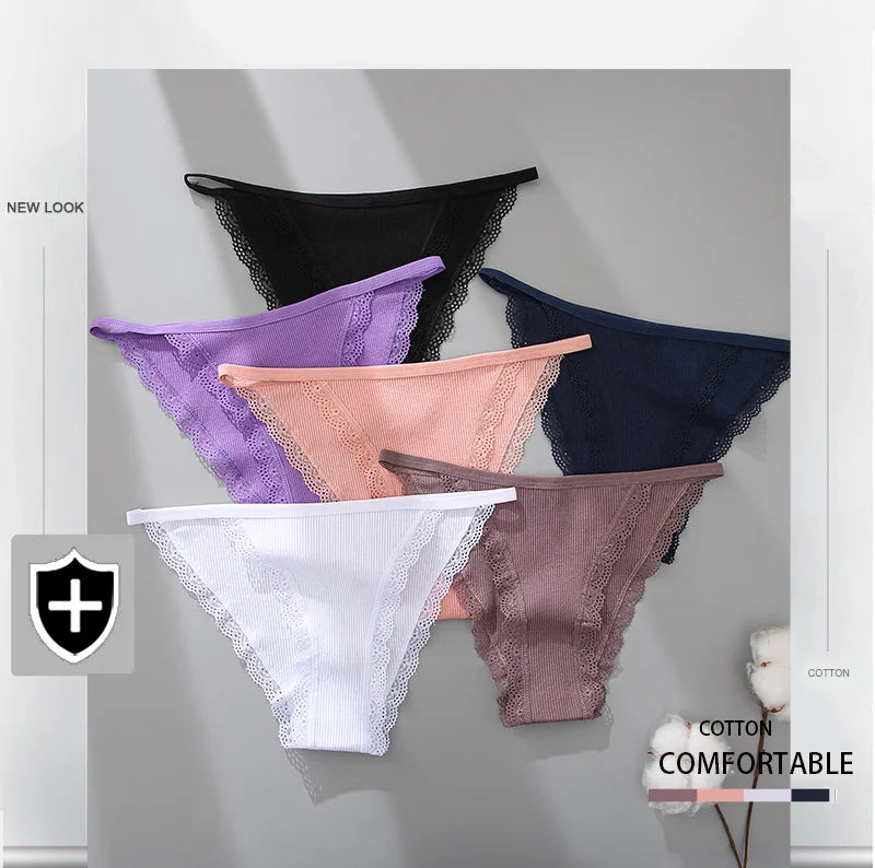 Women's Cotton Lace Briefs 3-Piece Set - Comfortable Underwear