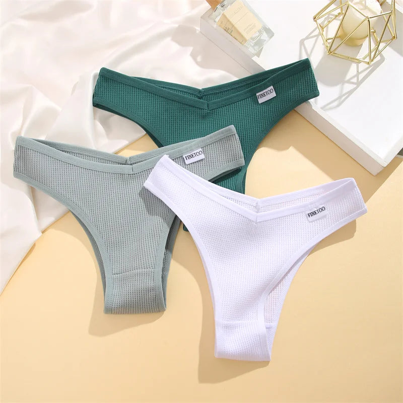 Women's Cotton Brazilian Panties 3-Piece Set - Waffle Style Underwear