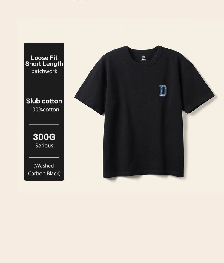 Men's Heavyweight Cotton T-Shirt with Letter Embroidery