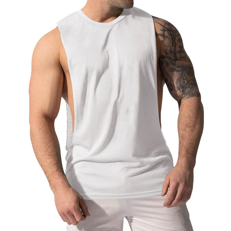 Men's Cotton Sleeveless Sports Solid Colour Vest Slim Breathable Fitness Tank Top