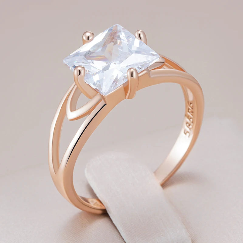 Simple Square Zircon Wedding Ring - Rose Gold Bridal Jewelry
