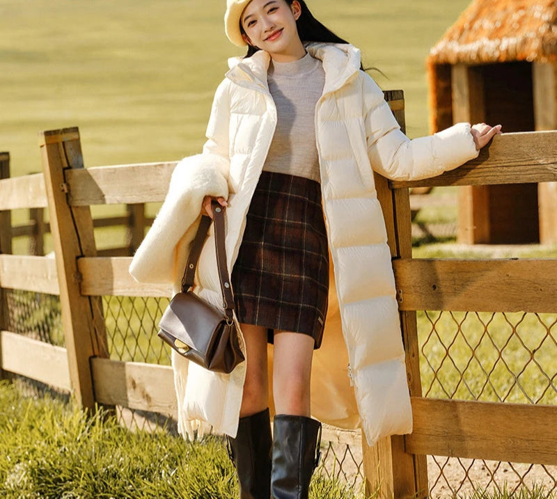 Women's Long Down Jacket - Three-Proof Hooded Winter Coat Loose Fit