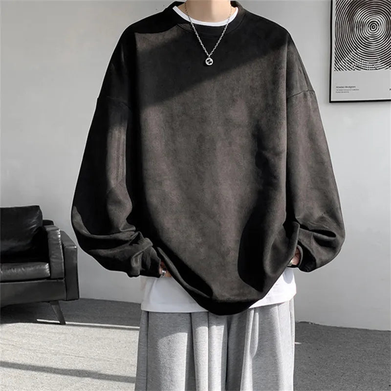 Men's Loose  Long Sleeve Round Neck Cotton T-Shirt