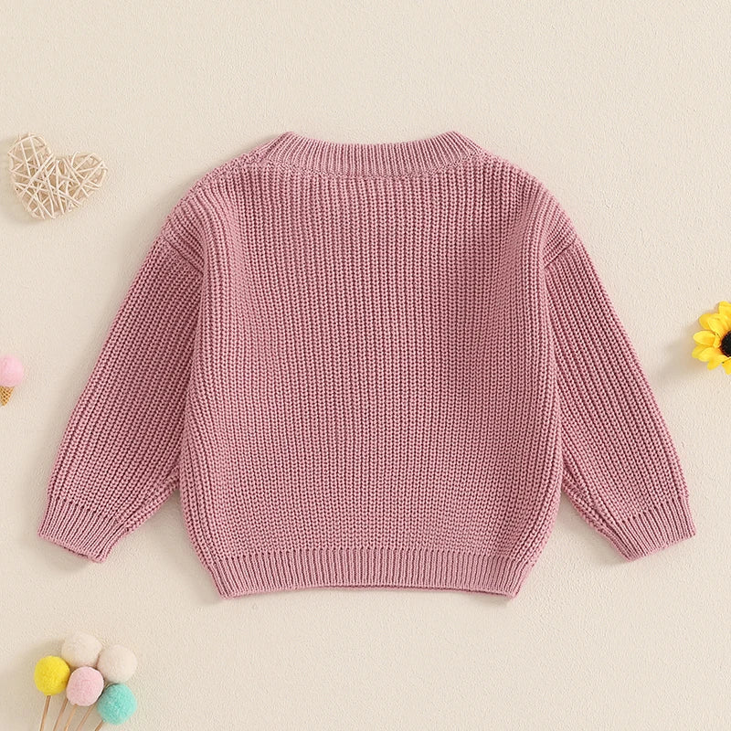 Mommy and Me Matching Baby Girls Sweaters 0-6Y Ribbed Long Sleeve Letter Embroidery Knit Top