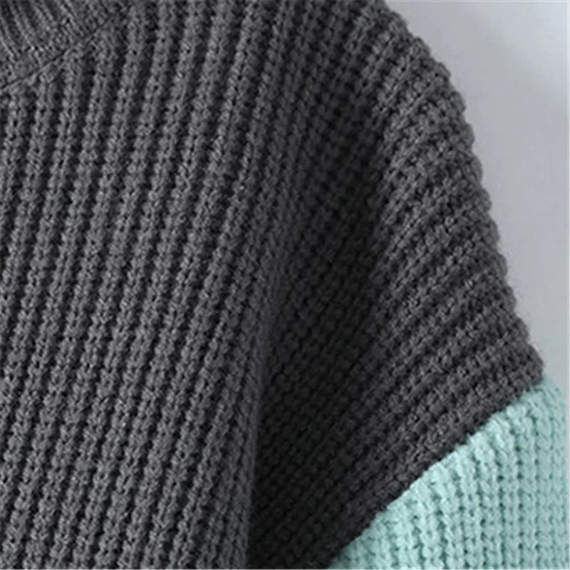 Men's Turtleneck Patchwork Knitted Pullover Sweater