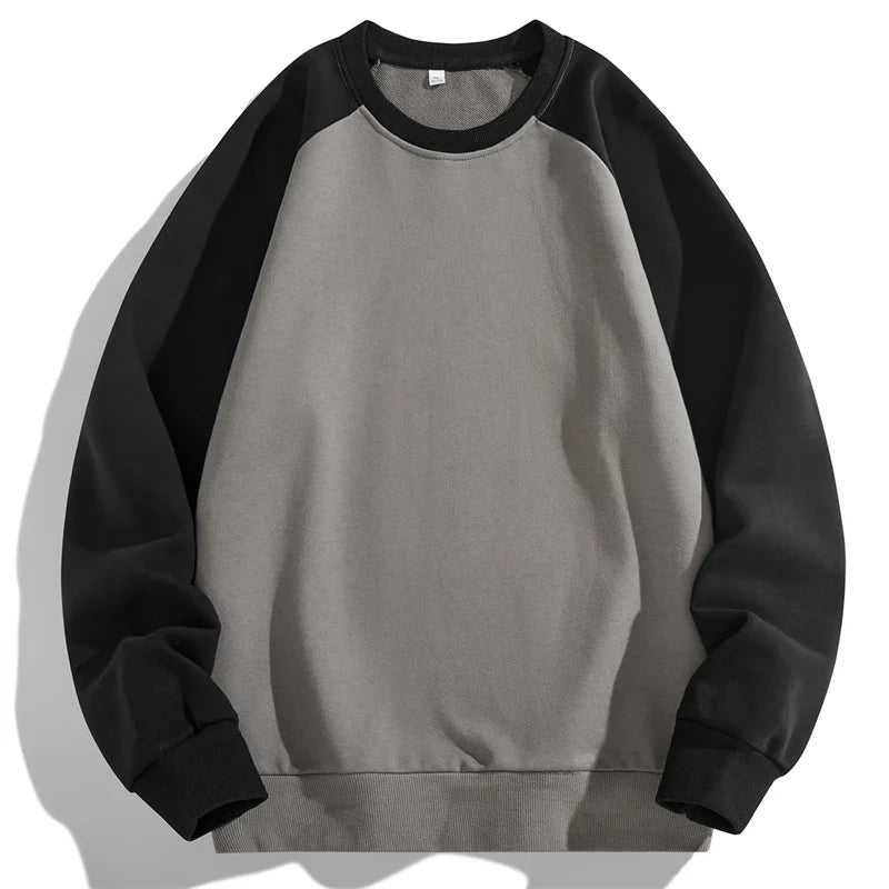 Men's Patchwork Long Sleeve Round -Neck Loose Pullover Sweatshirt