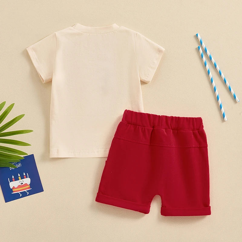 0-3Y Infant Baby Boys Clothes Set 2pcs Short Sleeve USA Letters Embroidery T-shirt with Shorts Outfit