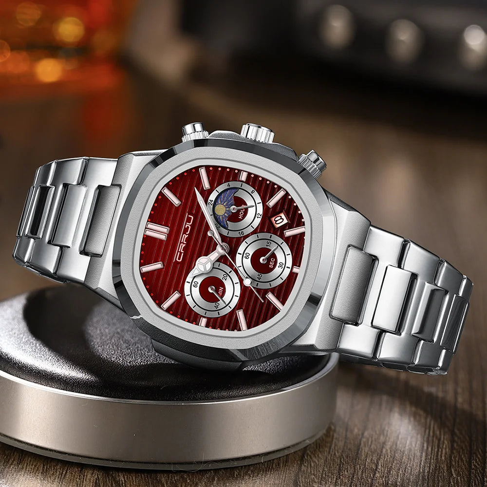 Men's Waterproof Pilot Chronograph Watch - Luminous Stainless Steel Timepiece