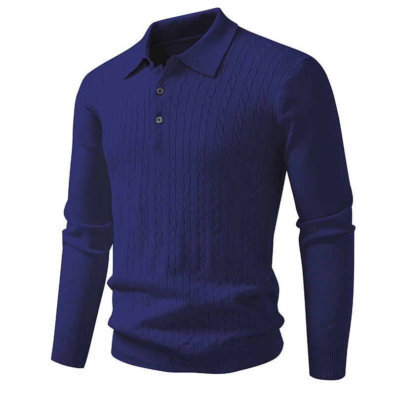 Turn Down Collar Knitted Pullover - Smart Casual Slim Fit Sweater
