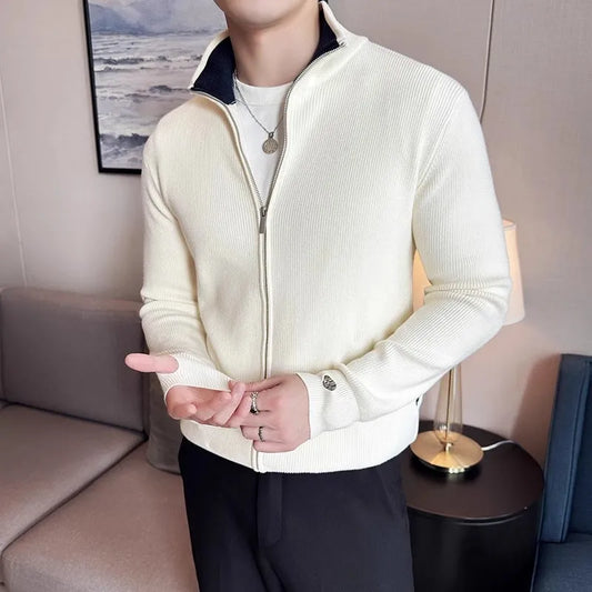 Men's Autumn Winter Stand Collar Casual Knitted Cardigan