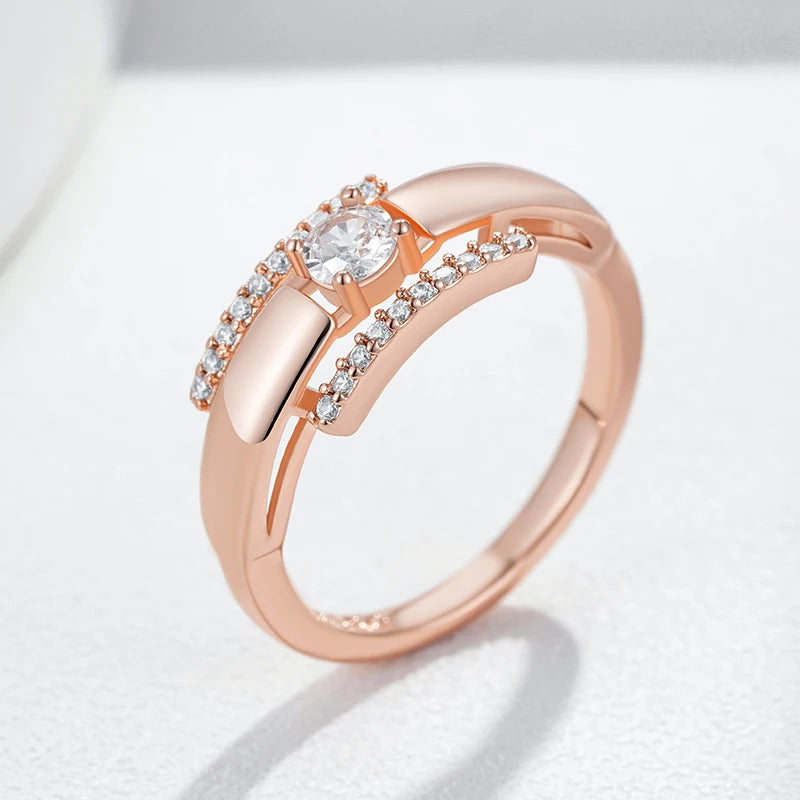 Elegant Rose Gold Wedding Ring - Natural Zircon