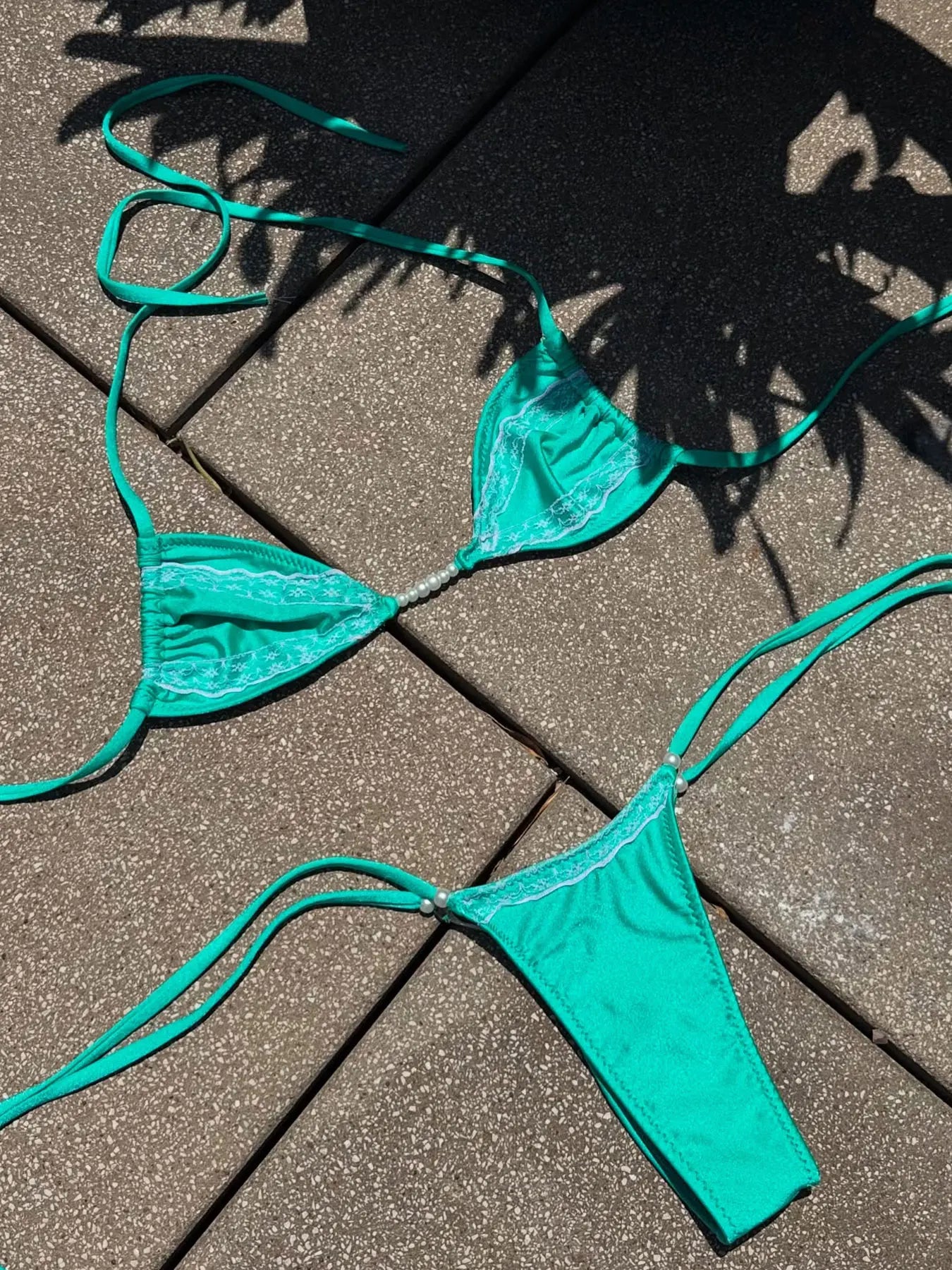 Women's Beaded Halter V-Neck Bikini Set - Elegant Beach Swimwear
