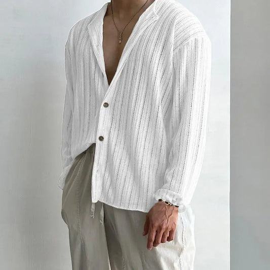 Men's Striped V Neck Long Sleeve Button Knitted  Shirt S-5XL