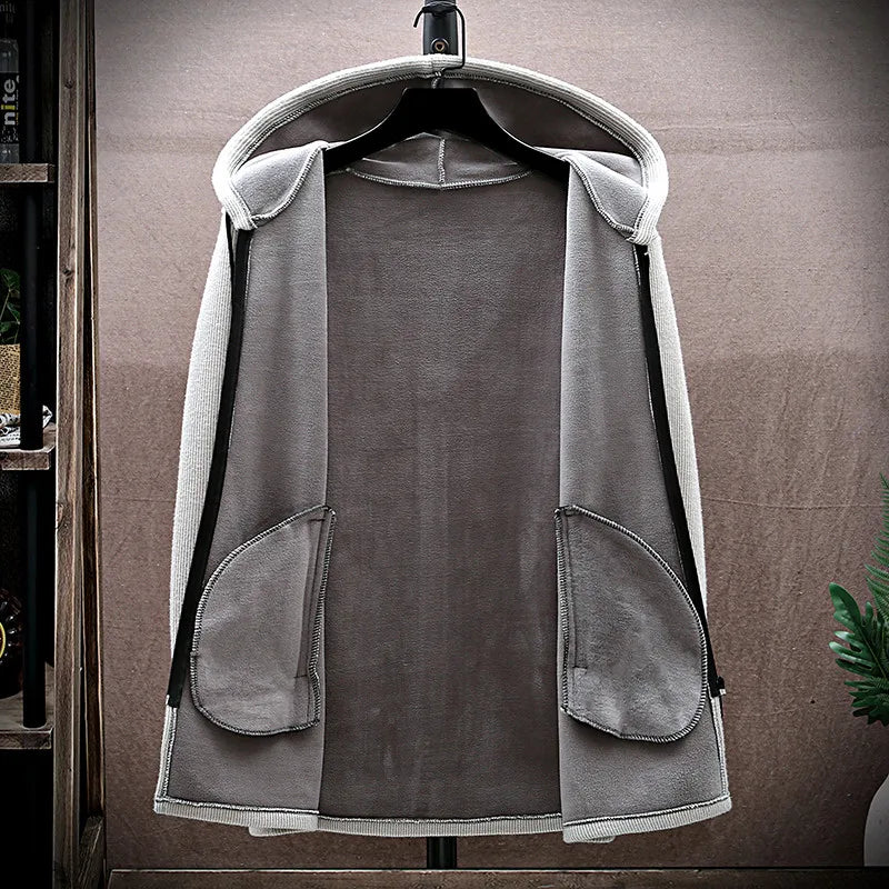 Winter Fleece Long Cardigan - Hooded Knit Sweater Coat
