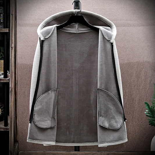 Winter Fleece Long Cardigan - Hooded Knit Sweater Coat