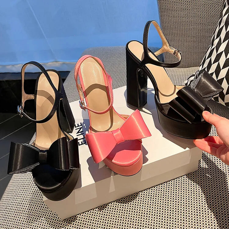 Women's Butterfly Rhinestone Thick Heel Sandals - Open Toe Party Shoes