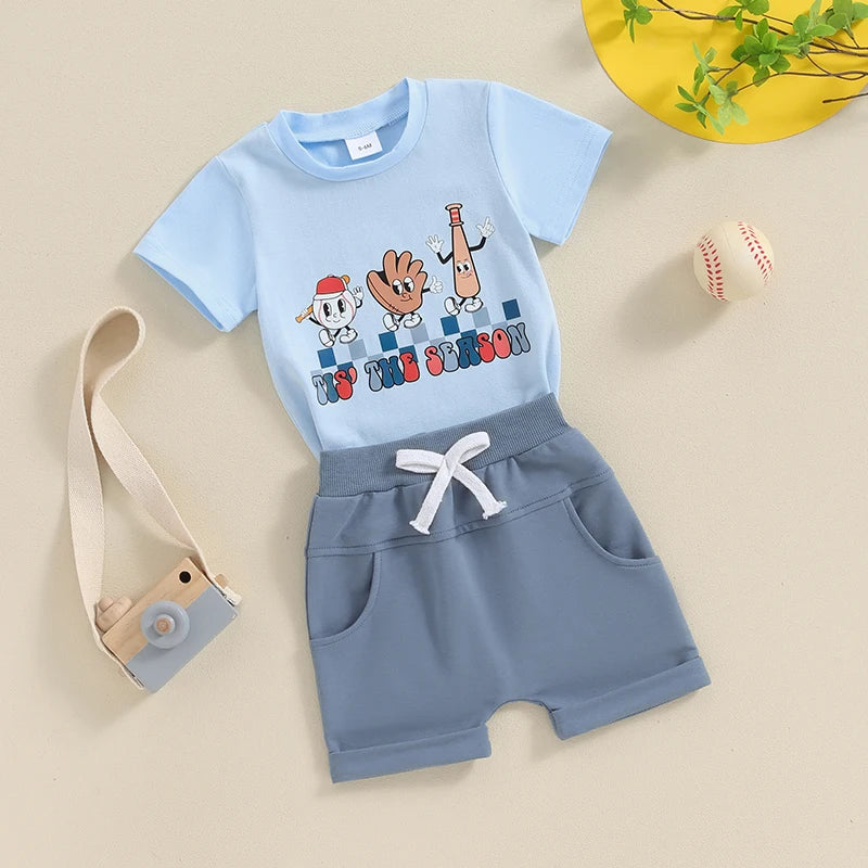 0-3Y Casual Baby Boys Clothes Set Short Sleeve Baseball Letters Print T-shirt with Shorts Summer Outfit