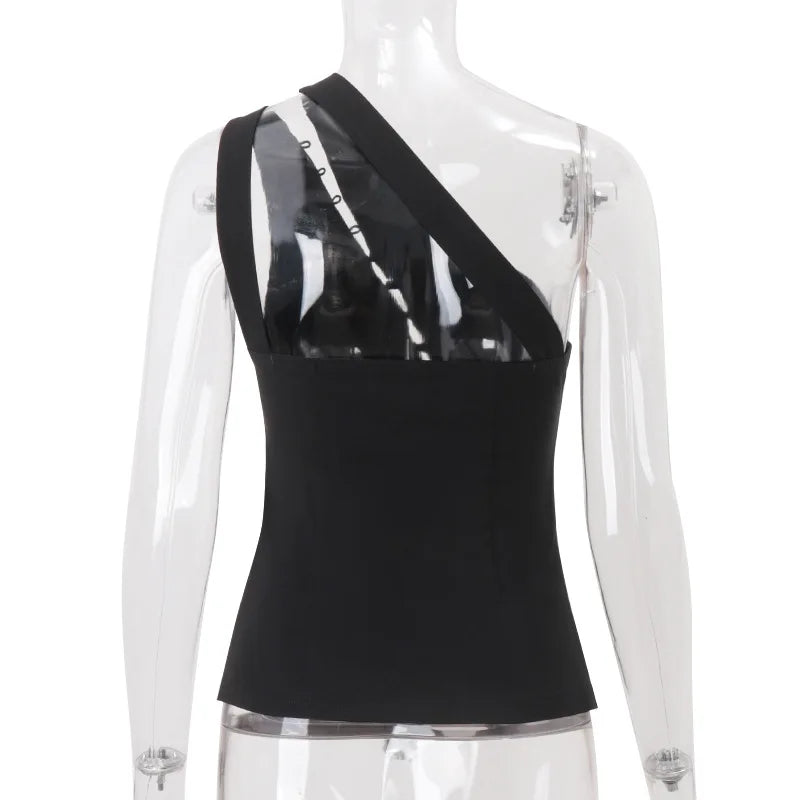 Women's Elegant Asymmetrical Top with Hook and Eye - Cut Out Backless Split Vest