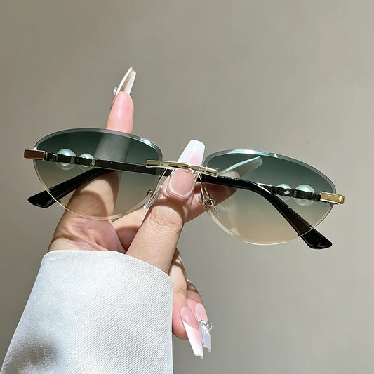 Rimless Triangle Pearl Sunglasses – Women's Vintage Gradient Shades