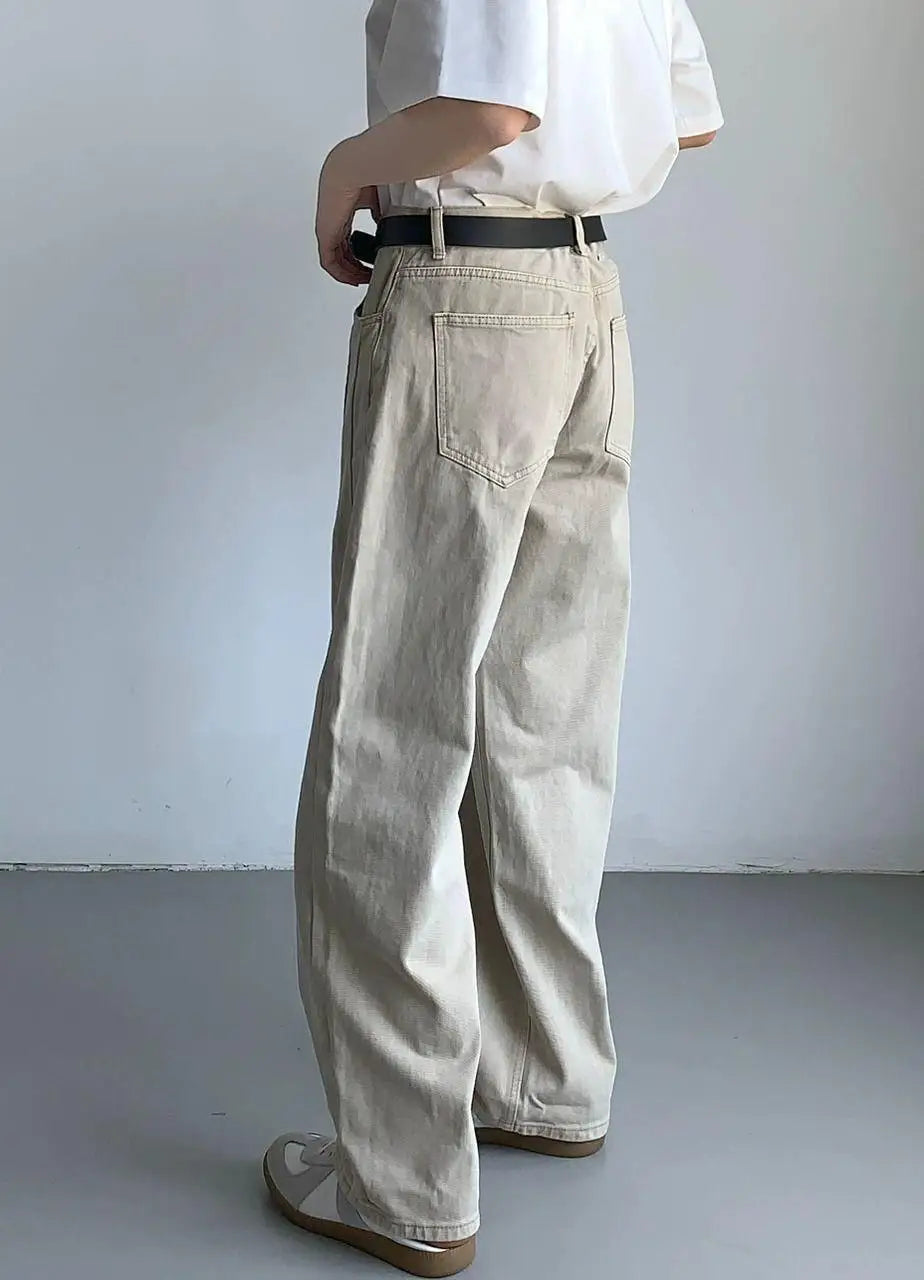 Men's High-Waisted Straight Jeans - Loose Wide Leg