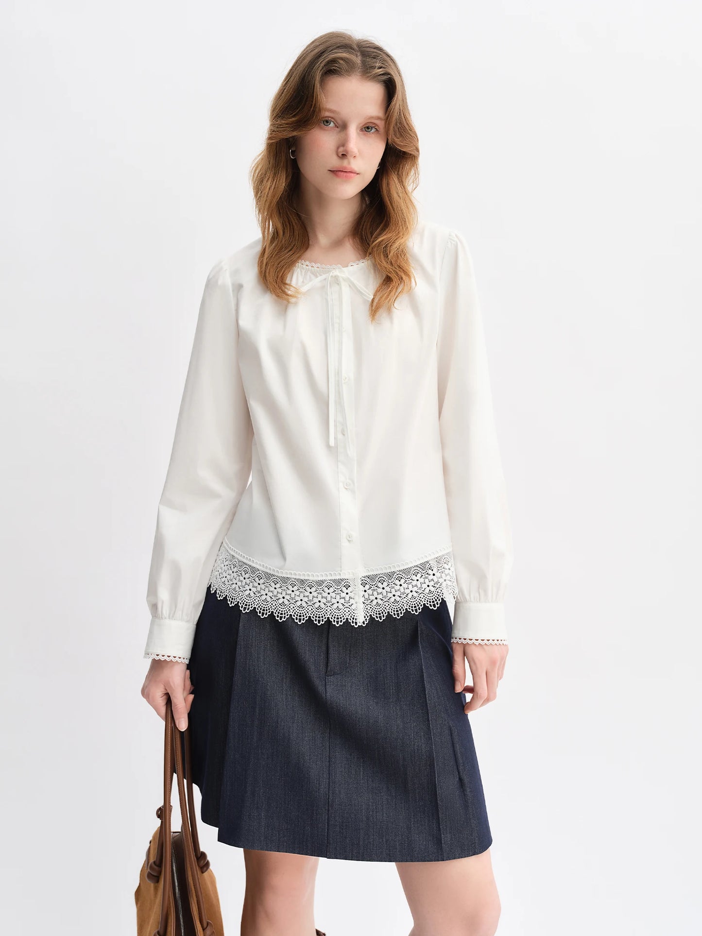 Women's Autumn Clothing Set - Long Sleeve Shirt & A-Line Skirt
