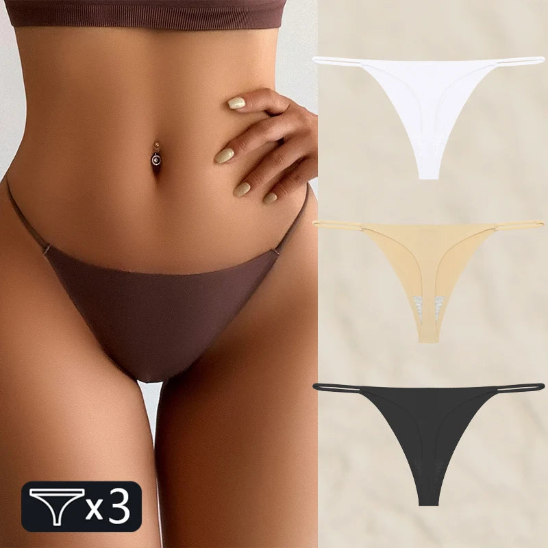 Women's 3PC/SET Seamless Low Waist Comfortable Traceless Bikini T-back Panties Lingerie