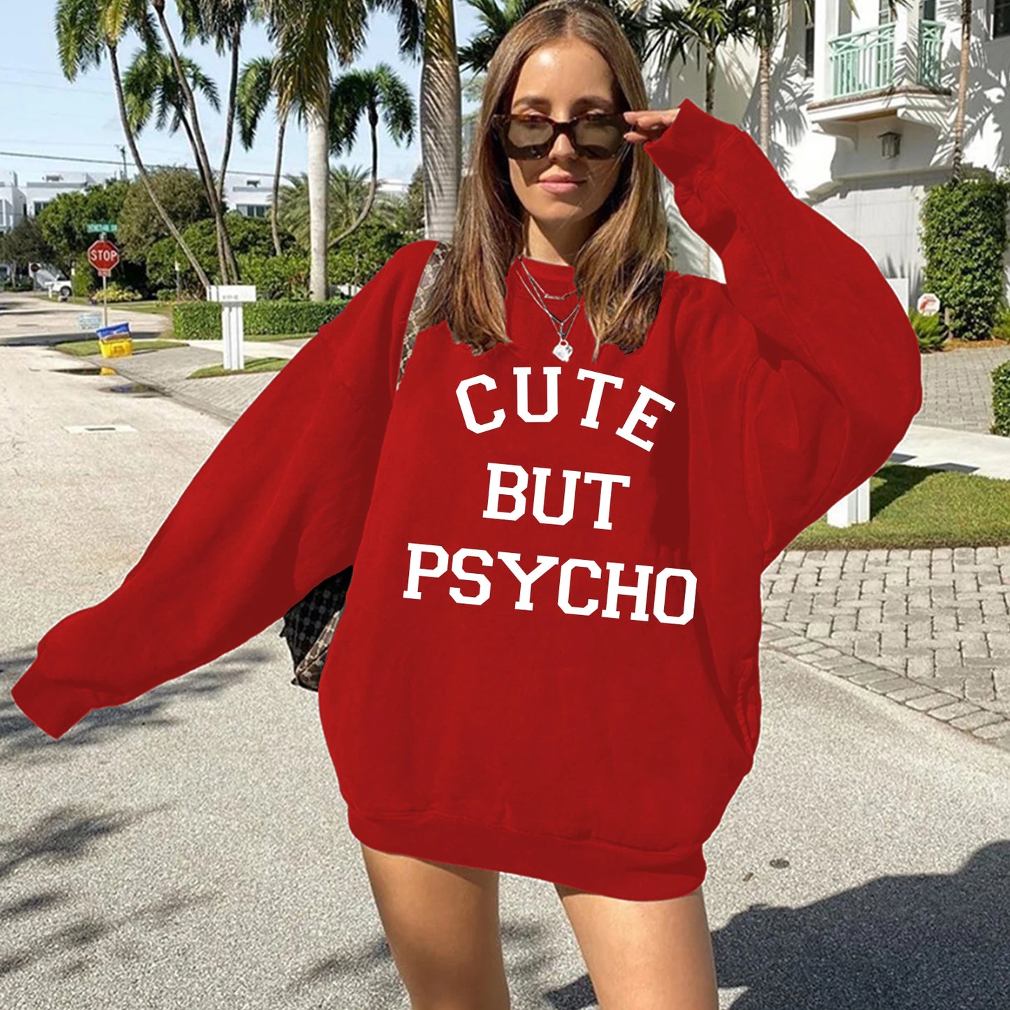 "CUTE BUT PSYCHO" Letter Print Hoodie